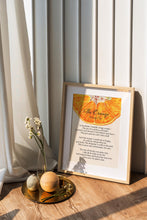 Load image into Gallery viewer, The Orange By Wendy Cope Poetry Poster Print - "I love you. I’m glad I exist" - Framed &amp; Unframed Options
