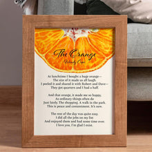 Load image into Gallery viewer, The Orange By Wendy Cope Poetry Poster Print - I love you. I’m glad I exist - Framed &amp; Unframed Options

