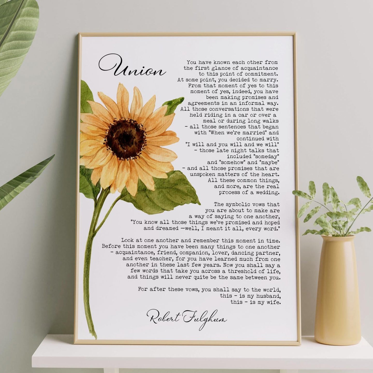 Union By Robert Fulghum Wedding poem wall art Anniversary Gift Poetry Poster Print - Full Poem - Framed & Unframed Options