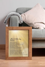 Load image into Gallery viewer, Look to This Day Kalidasa Poem Print – Inspirational Gold Sunrise Wall Art | Mindful Living Gift - Framed &amp; Unframed Options
