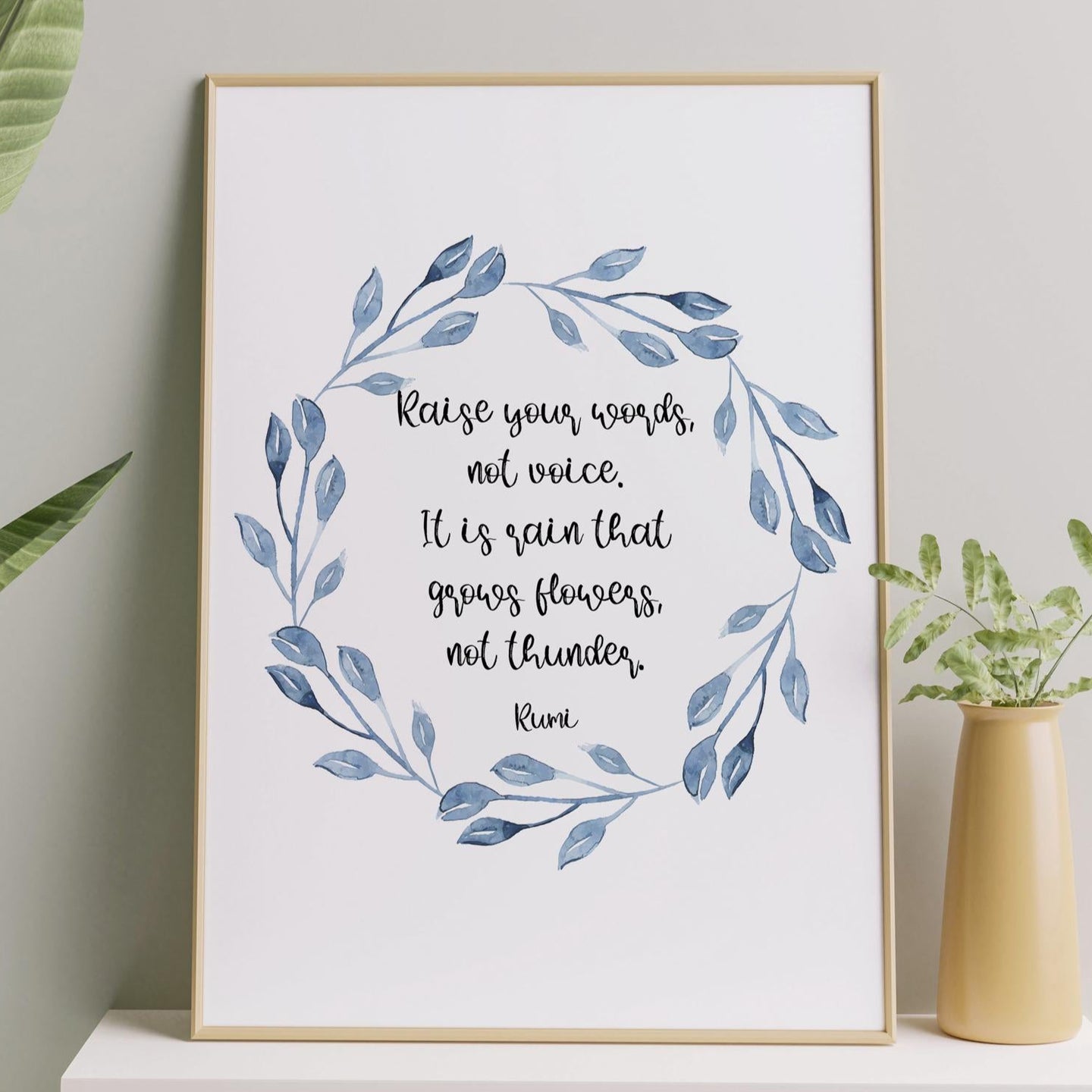 Rumi Quote Wall Art – Raise Your Words Not Voice Print, Mindful Living Decor
