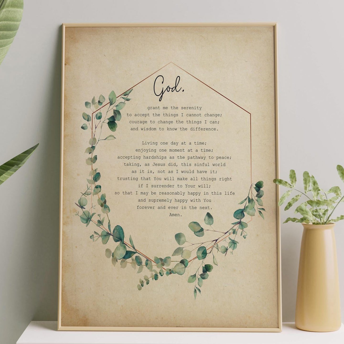 Serenity Prayer Print sobriety gift Alcoholics Anonymous twelve step recovery - Full Prayer- VERSION 2 Framed & Unframed