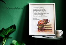 Load image into Gallery viewer, Jane Austen Wall Art "I declare after all there is no enjoyment like reading!" Pride and Prejudice Book Shelf Decor Framed &amp; Unframed
