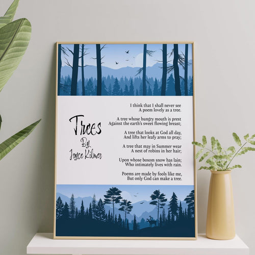 Trees By Joyce Kilmer Poem Poster Print Poetry Wall Art - Framed & Unframed Options