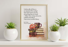 Load image into Gallery viewer, Jane Austen Wall Art "I declare after all there is no enjoyment like reading!" Pride and Prejudice Book Shelf Decor Framed &amp; Unframed
