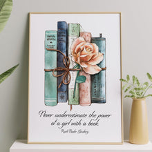 Load image into Gallery viewer, Ruth Bader Ginsburg Wall Art Never underestimate the power of a girl with a book - RBG Print - Framed &amp; Unframed Options
