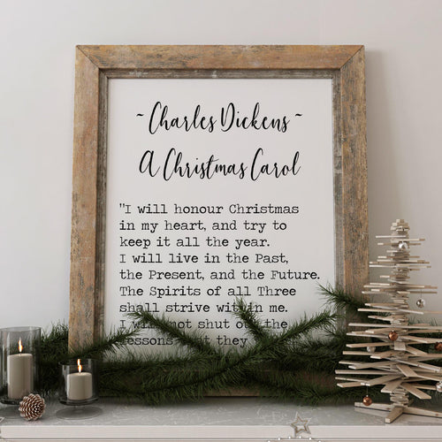 A Christmas Carol Quote Charles Dickens I will honor Christmas in my heart - book lover Print for library quote Framed & Unframed Options