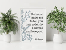 Load image into Gallery viewer, Pride and Prejudice Poster: Jane Austen, Mr. Darcy Love Declaration
