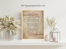 Load image into Gallery viewer, When You Are Old by William Butler Yeats WB Yeats Poetry Wall Art
