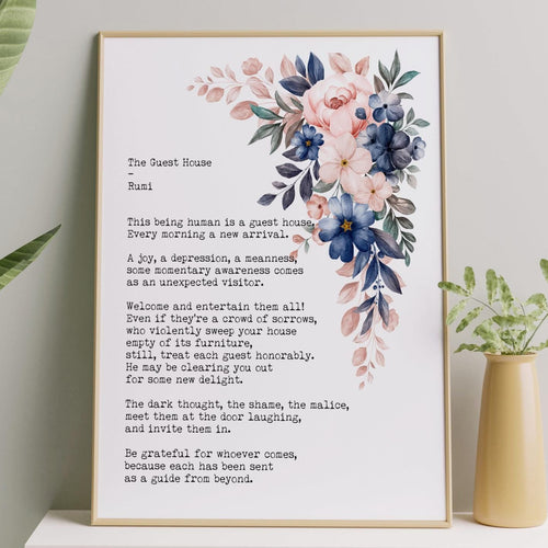 Rumi Quote - The Guest House Poem - Rumi Quote The Guest House Poem by Rumi Inspiring Poem Guest House Decor - Physical Art Print