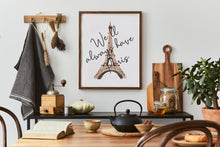 Load image into Gallery viewer, We'll Always Have Paris Casablanca Quote Art Print - Minimalist Eiffel Tower Watercolor Wall Art, Framed or Unframed, Classic Movie Quote
