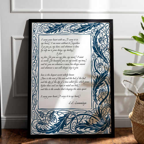 I carry your heart (I carry it in my heart) E.E. Cummings Poem - Anniversary Gift, Poem About Love - Physical Art Print Without Frame