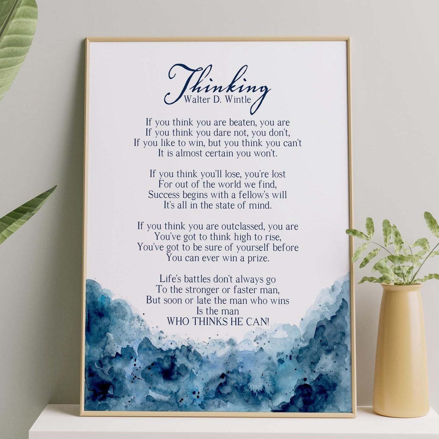 Thinking Poem Print by Walter D. Wintle Inspirational Poetry Poster Print