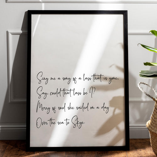 Skye Boat Song Sing me a song of a lass that is gone Romantic Art Print bedroom decor Unframed lyrics print UNFRAMED