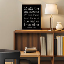 Load image into Gallery viewer, Casablanca Quote Print – "Of All the Gin Joints..." – Black and White Movie Poster Art, Classic Film Wall Decor, Romantic Gift
