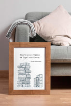 Load image into Gallery viewer, Ernest Hemingway Book Quote Print – Literary Wall Art, Book Lover Gift, Reading Decor, Book Stack Illustration Framed &amp; Unframed Options
