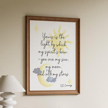 Load image into Gallery viewer, EE Cummings quote, Sun and Moon Wall art - you are my sun, my moon, and all my stars - Nursery Wall Art or Baby Shower Gift UNFRAMED
