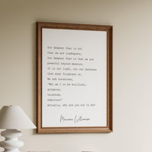 Load image into Gallery viewer, Our Deepest Fear Quote Print – Marianne Williamson Motivational Wall Art
