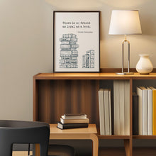 Load image into Gallery viewer, Ernest Hemingway Book Quote Print – Literary Wall Art, Book Lover Gift, Reading Decor, Book Stack Illustration Framed &amp; Unframed Options
