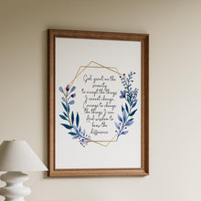Load image into Gallery viewer, The Serenity Prayer Print sobriety gift Alcoholics Anonymous twelve step recovery Reinhold Niebuhr - Framed and Unframed Options
