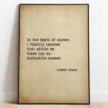 Load image into Gallery viewer, Albert Camus Invincible Summer Print Minimalist Philosophy Wall Art
