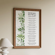 Load image into Gallery viewer, Children Learn What They Live Poem Dorothy Law Nolte Wall Art Poster Print - New Parents Gift - Framed And Unframed Options
