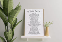 Load image into Gallery viewer, A Child Of Mine Edgar Guest Poem Girl, Boy, Gender Neutral - Mourning, Grief or Bereavement Poem - Framed &amp; Unframed Options
