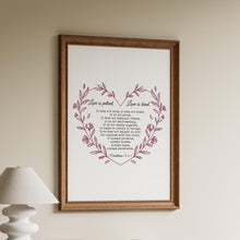 Load image into Gallery viewer, 1 Corinthians 13:4-7 Wall Art – Love Is Patient, Love Is Kind | Christian Scripture Print | Heart-Shaped Bible Verse | Framed or Unframed
