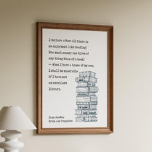 Load image into Gallery viewer, Jane Austen Reading Quote from Pride and Prejudice - I declare after all there is no enjoyment like reading! - Reading Nook Decor
