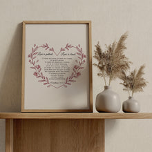 Load image into Gallery viewer, 1 Corinthians 13:4-7 Wall Art – Love Is Patient, Love Is Kind | Christian Scripture Print | Heart-Shaped Bible Verse | Framed or Unframed
