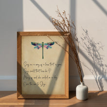 Load image into Gallery viewer, Skye Boat Song Lyrics Wall Art "Sing me a song of a lass that is gone" Scottish Lyric Wall Art With Dragonfly Framed &amp; Unframed Options
