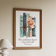 Load image into Gallery viewer, RBG Quote Print: Never underestimate the power of a girl with a book
