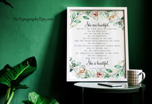 Load image into Gallery viewer, She Was Beautiful F Scott Fitzgerald Quote With Watercolor Wreath - Valentines Day Gift For Her - Framed and Unframed Options
