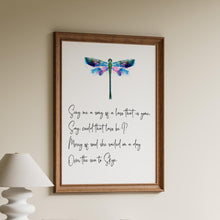 Load image into Gallery viewer, Skye Boat Song Lyrics Wall Art "Sing me a song of a lass that is gone" Scottish Lyric Wall Art With Dragonfly Framed &amp; Unframed Options
