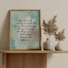 Load image into Gallery viewer, Serenity Prayer Print Non Religious Version Without God sobriety gift for 12 step recovery Framed &amp; Unframed Options
