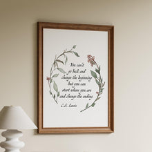 Load image into Gallery viewer, C S Lewis Quote "You can't go back and change the beginning..." Book Lover Print C S Lewis poster Framed &amp; Unframed Options
