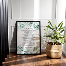 Load image into Gallery viewer, The Art of Marriage Poem Print – Wilferd Arlan Peterson Wedding Reading – Eucalyptus Wall Art for Wedding or Anniversary Gift
