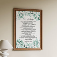 Load image into Gallery viewer, The Art of Marriage Poem Print – Wilferd Arlan Peterson Wedding Reading – Eucalyptus Wall Art for Wedding or Anniversary Gift
