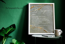 Load image into Gallery viewer, Kintsugi Definition Print – Japanese Philosophy Wall Art, Wabi-Sabi Decor, Healing and Resilience Gift, Gold Marble Aesthetic
