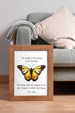 Load image into Gallery viewer, Maya Angelou Butterfly Quote "We delight in the beauty of the butterfly..." Bookish Wall Art, Book Shelf Decor

