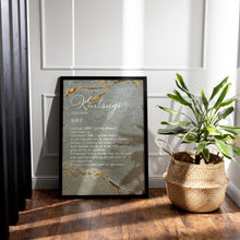 Load image into Gallery viewer, Kintsugi Definition Print – Japanese Philosophy Wall Art, Wabi-Sabi Decor, Healing and Resilience Gift, Gold Marble Aesthetic
