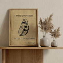 Load image into Gallery viewer, EE Cummings I carry your heart (I carry it in my heart) Anatomical Heart
