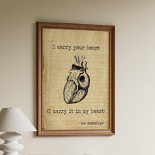 Load image into Gallery viewer, EE Cummings I carry your heart (I carry it in my heart) Anatomical Heart
