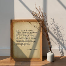 Load image into Gallery viewer, Invincible Summer Albert Camus Quote Print – “In the Midst of Winter”
