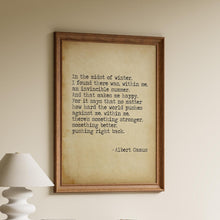 Load image into Gallery viewer, Invincible Summer Albert Camus Quote Print – “In the Midst of Winter”
