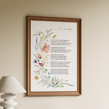 Load image into Gallery viewer, e.e cummings Poem somewhere i have never travelled, gladly beyond with Watercolor wildflower Illustration - Framed &amp; Unframed Options
