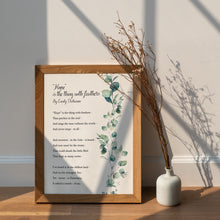 Load image into Gallery viewer, Hope is the thing with feathers Emily Dickinson Poetry Wall art - Framed &amp; Unframed Options
