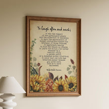 Load image into Gallery viewer, To Laugh Often and Much Emerson Ralph Waldo Emerson Quote This is to have succeeded - Print for library decor UNFRAMED
