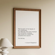 Load image into Gallery viewer, F Scott Fitzgerald Quote Print, "You Belong", Book Lover Gift
