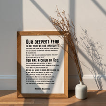 Load image into Gallery viewer, Marianne Williamson Quote Print: "Our Deepest Fear" Feminist Art
